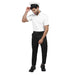Man in Merchant Navy half sleeve white shirt with flaps, promoting professional workwear style and durability.