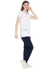 Women's half sleeve nurse apron coat and pant set in white and navy with pockets and premium fabric.
