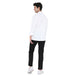 Back view of a man in a classic full sleeve chef coat paired with black pants, showcasing the design and fit.
