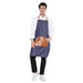 Premium blue leatherette kitchen apron with a large pocket, adjustable neck loops, stylish design for bar and cafe use.