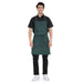 Dark green heavy quality kitchen apron on a smiling man, featuring adjustable neck loops and large storage pocket.