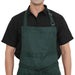 Dark green heavy quality kitchen apron with adjustable neck loop and front pocket for storage.