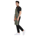 Premium green leatherette apron with brass buckles, big pocket, and stylish design for kitchen and café use.
