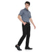 Men's half sleeve shirt in grey, worn with black pants, ideal for service staff and smart casual workwear.