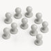 Set of ten removable mushroom buttons for chef coats in light gray color, customizable and durable for kitchen use.