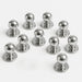 Set of 10 stainless steel mushroom buttons for chef coats, durable and easy to remove for quick cleaning.
