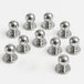Set of 10 stainless steel mushroom buttons for chef coats, durable and easy to remove for quick cleaning.
