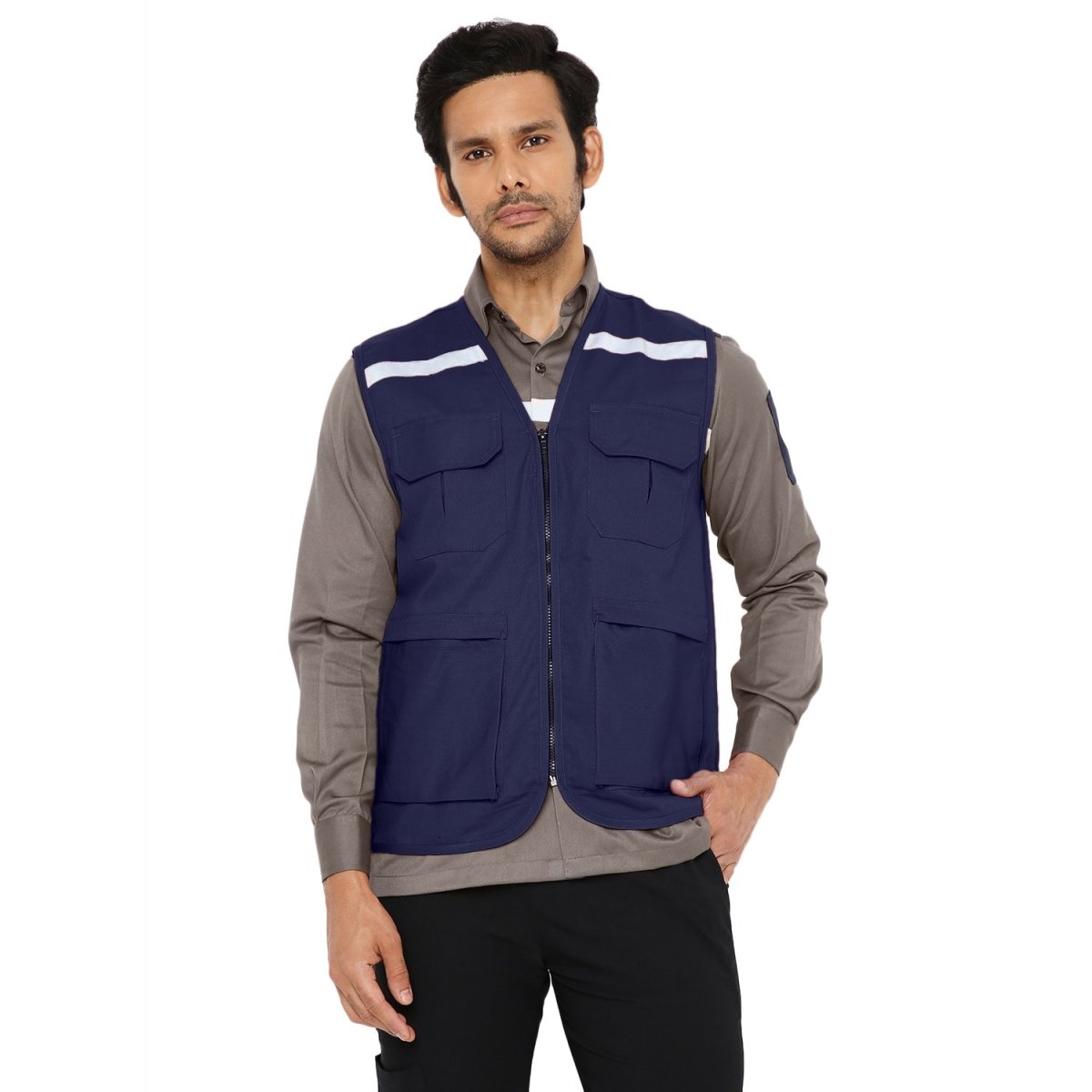 Navy Blue Safety Jacket | High-Vis Reflective Industrial Wear | Uwears