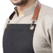 UWEARS CLASSIC BLACK KITCHEN APRON WITH BROWN LEATHER STRAP WITH ADJUSTMENT LOOP/BUCKLE
