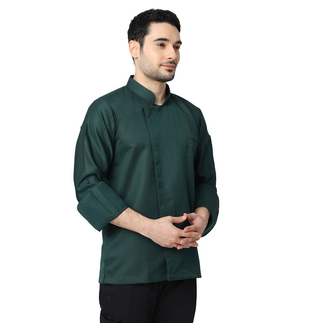 UWEARS DARK GREEN ZIPPER CHEF COAT