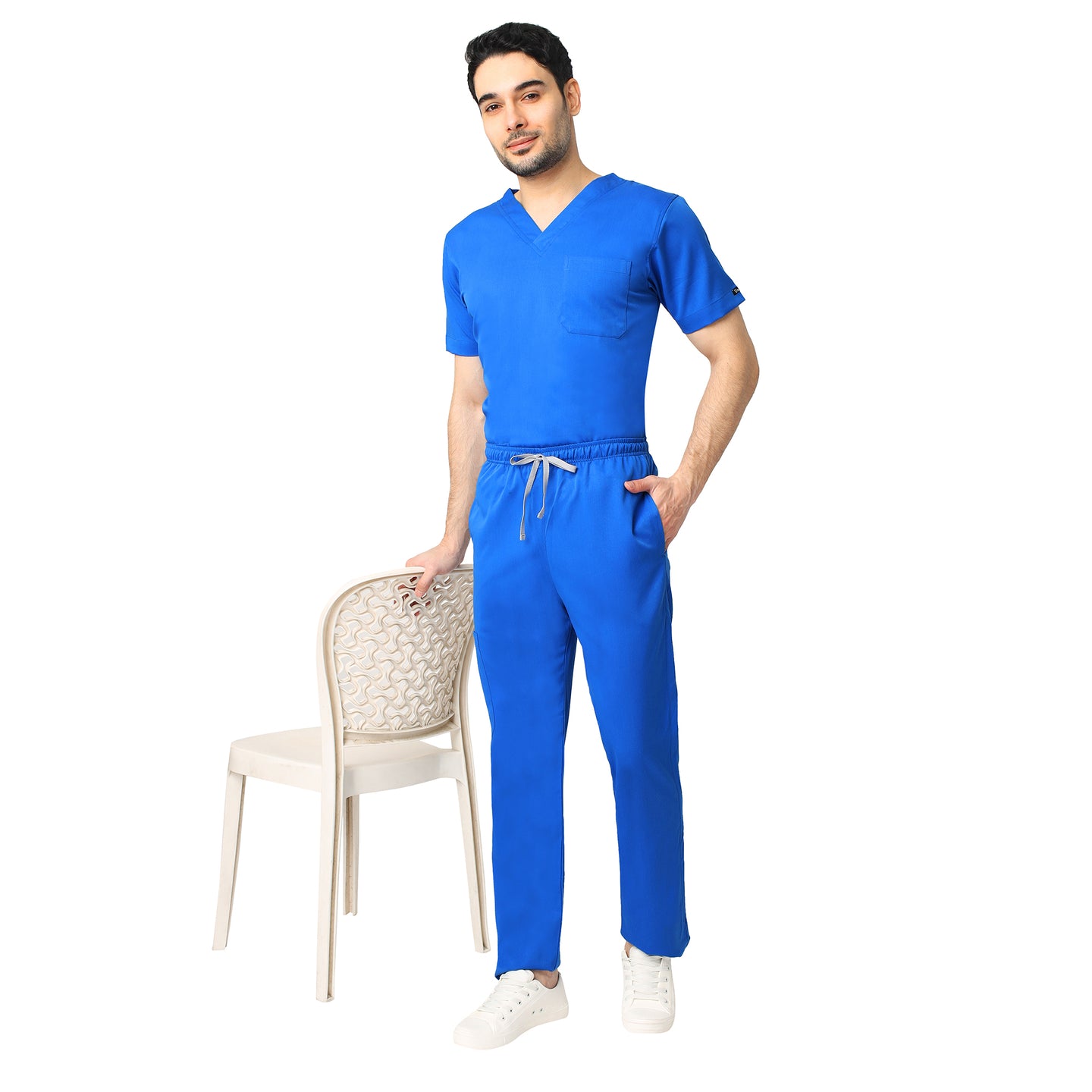 Uwears Men's Aqua 2 Way Stretch Water/Liquid Resistant Scrub Suit in Blue Colour