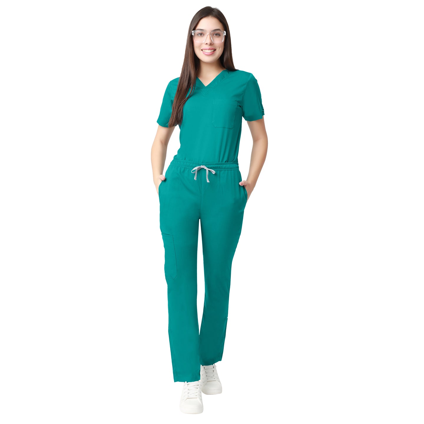 Women Teal Green 2 way Stretch Water/Liquid Repellent Scrub Suit