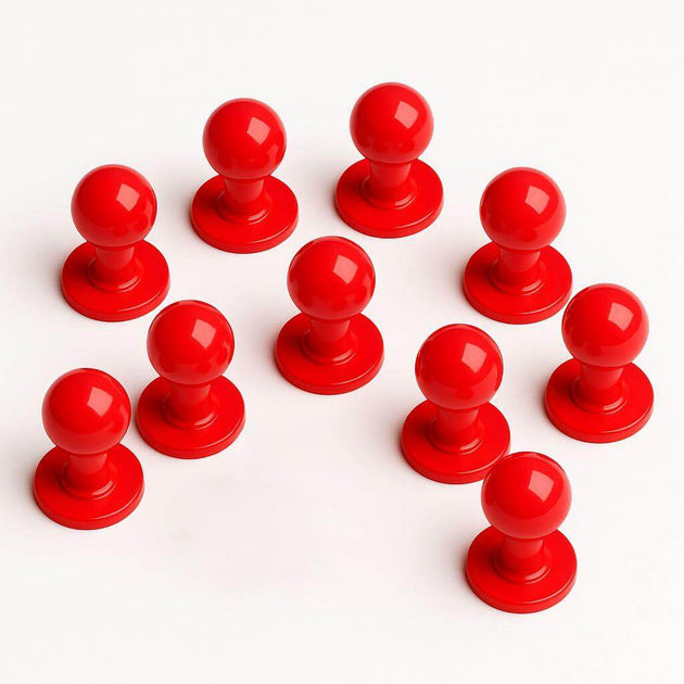 Bright red mushroom buttons for chef coats, customizable and durable for kitchen use.