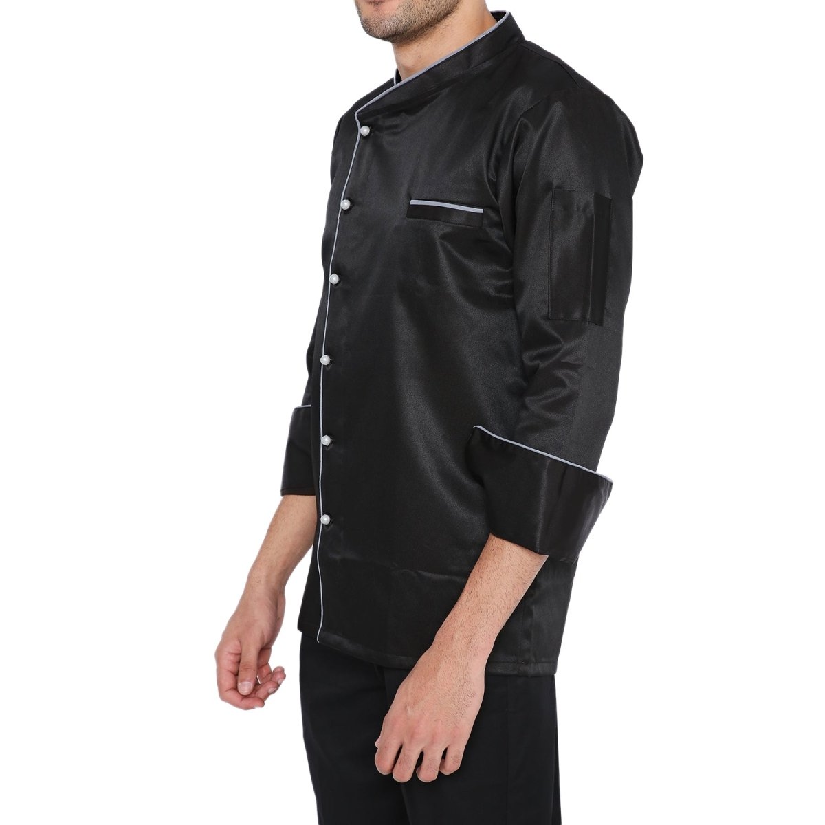 Basic Full Sleeve Chef Coat (Black/Grey) - Free Embroidery - Uwears®