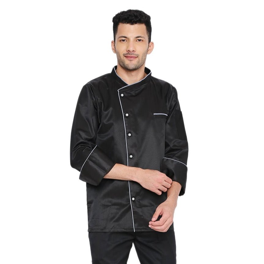 Basic Full Sleeve Chef Coat (Black/Grey) - Free Embroidery - Uwears®