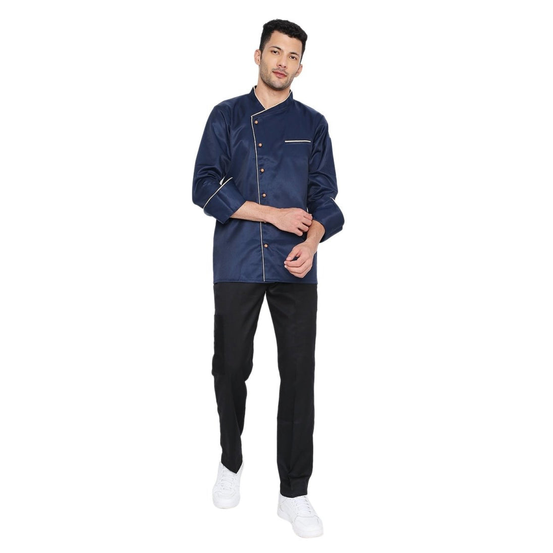 Basic Full Sleeve Chef Coat (Navy Blue/Cream) - Free Embroidery - Uwears®