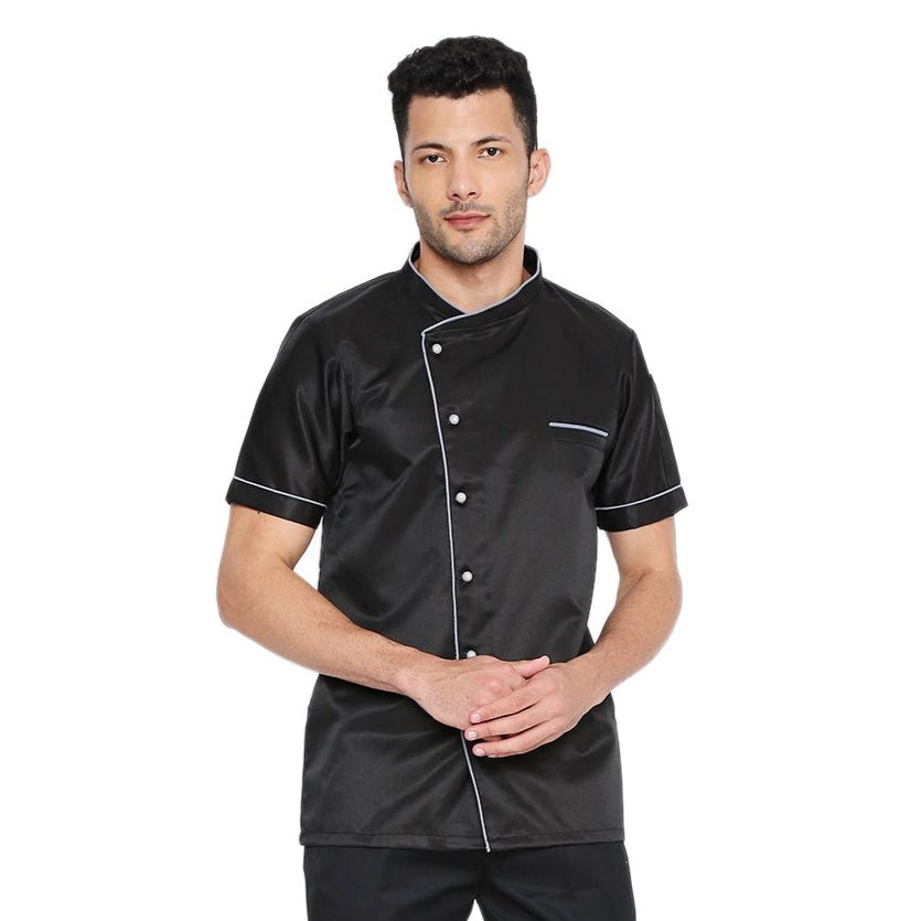 Basic Half Sleeve Chef Coat (Black/Grey) - Free Embroidery - Uwears®