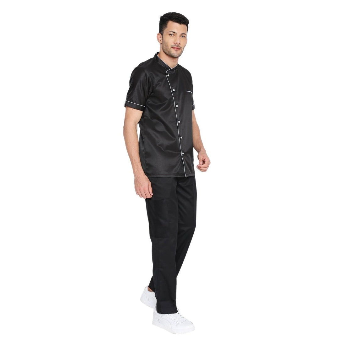 Basic Half Sleeve Chef Coat (Black/Grey) - Free Embroidery - Uwears®