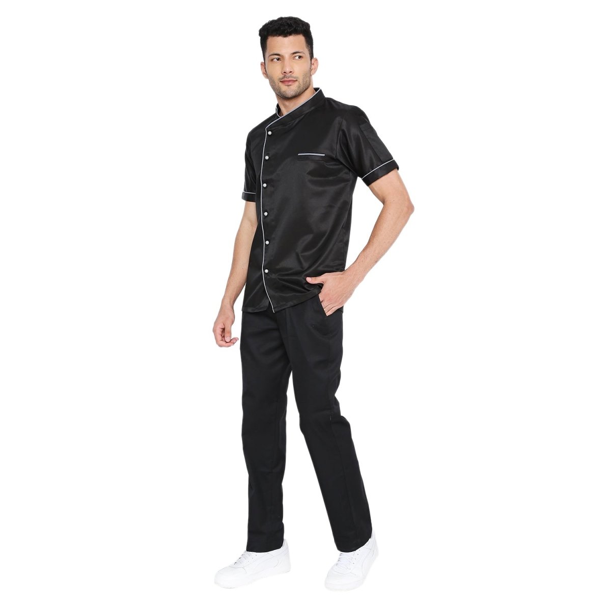 Basic Half Sleeve Chef Coat (Black/Grey) - Free Embroidery - Uwears®