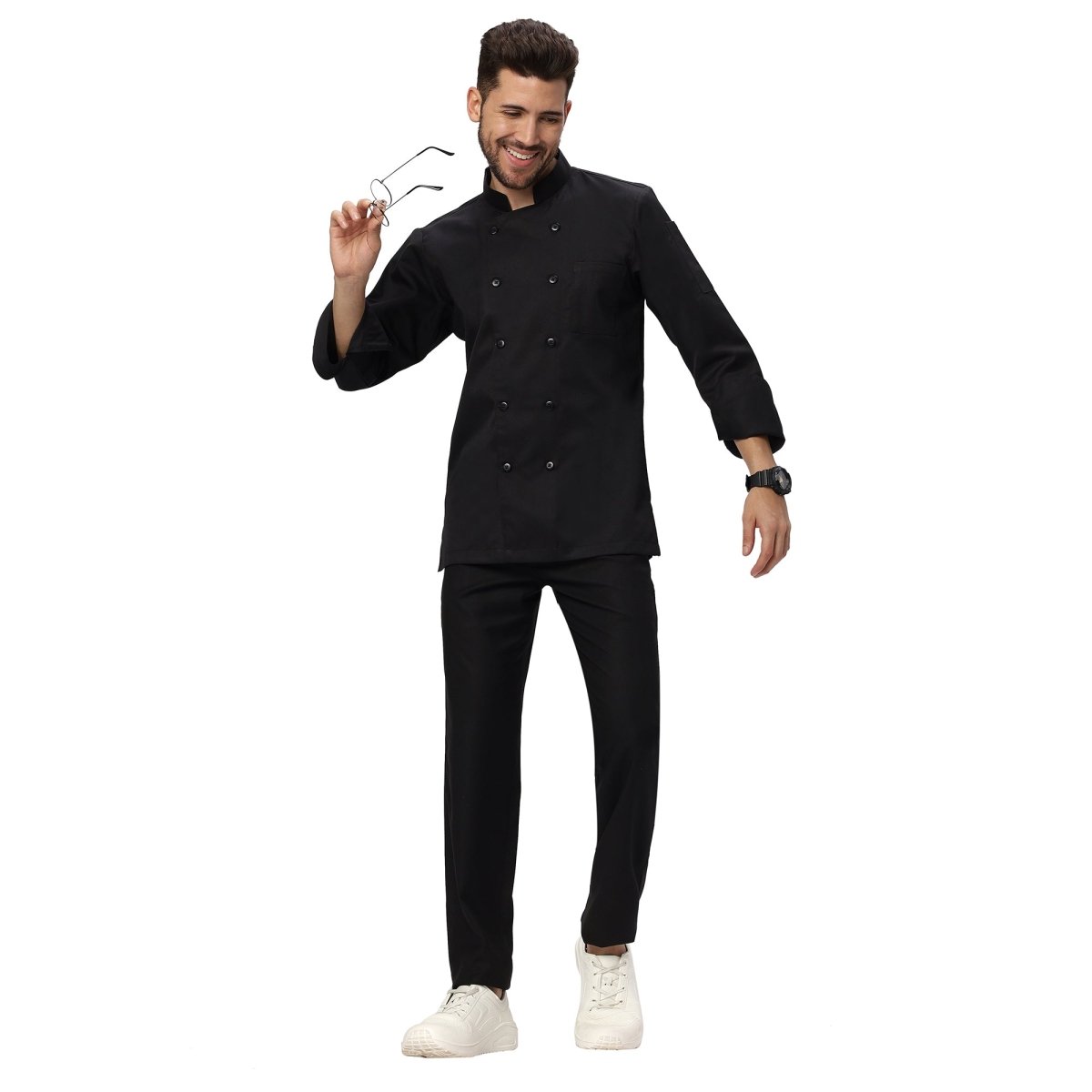 Basic Unisex Full Sleeve Chef Coat (Black) - Free Embroidery - Uwears®