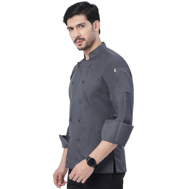 Basic Unisex Full Sleeve Chef Coat (Dark Grey) - Free Embroidery - Uwears®