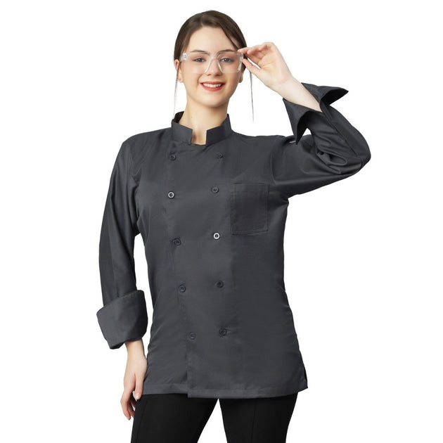 Basic Unisex Full Sleeve Chef Coat (Dark Grey) - Free Embroidery - Uwears®