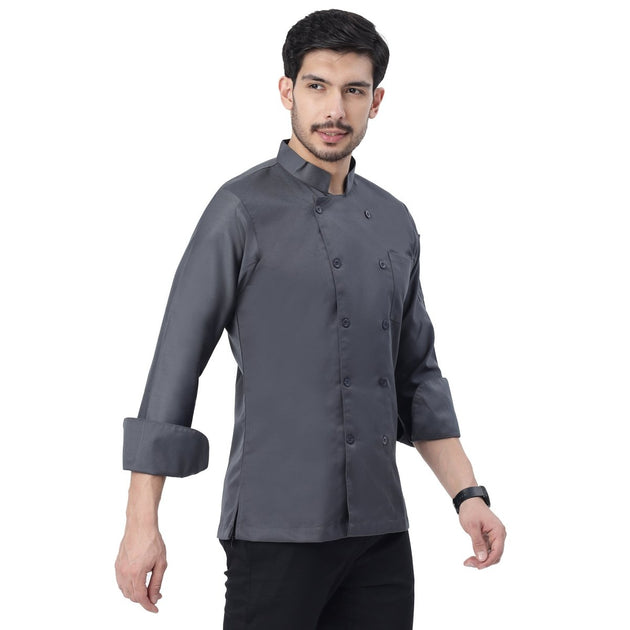 Basic Unisex Full Sleeve Chef Coat (Dark Grey) - Free Embroidery - Uwears®