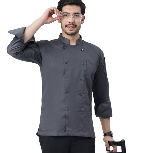 Basic Unisex Full Sleeve Chef Coat (Dark Grey) - Free Embroidery - Uwears®