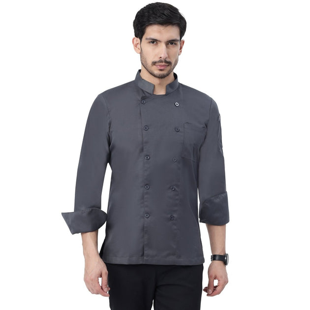 Basic Unisex Full Sleeve Chef Coat (Dark Grey) - Free Embroidery - Uwears®