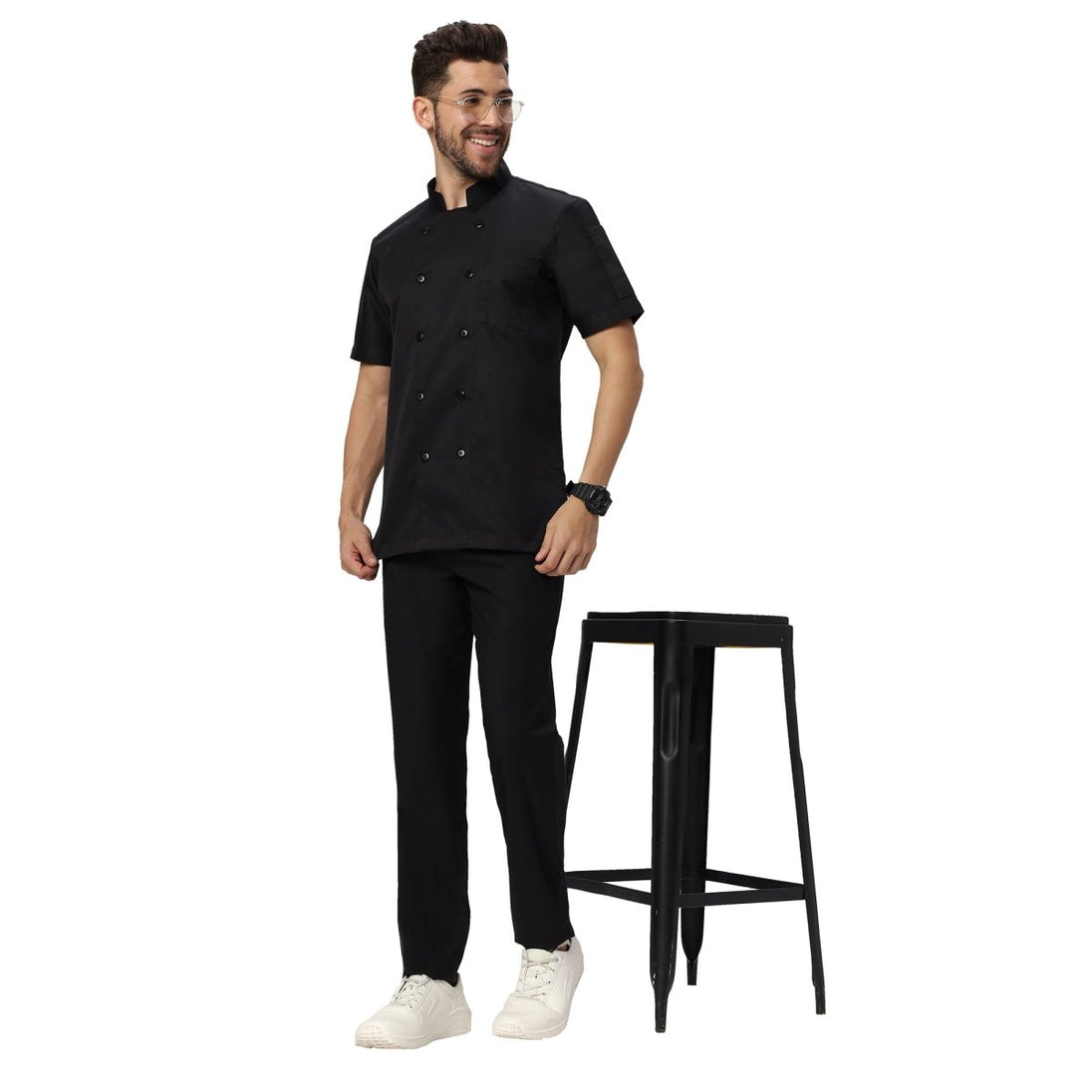 Basic Unisex Half Sleeve Chef Coat (Black) - Free Embroidery - Uwears®