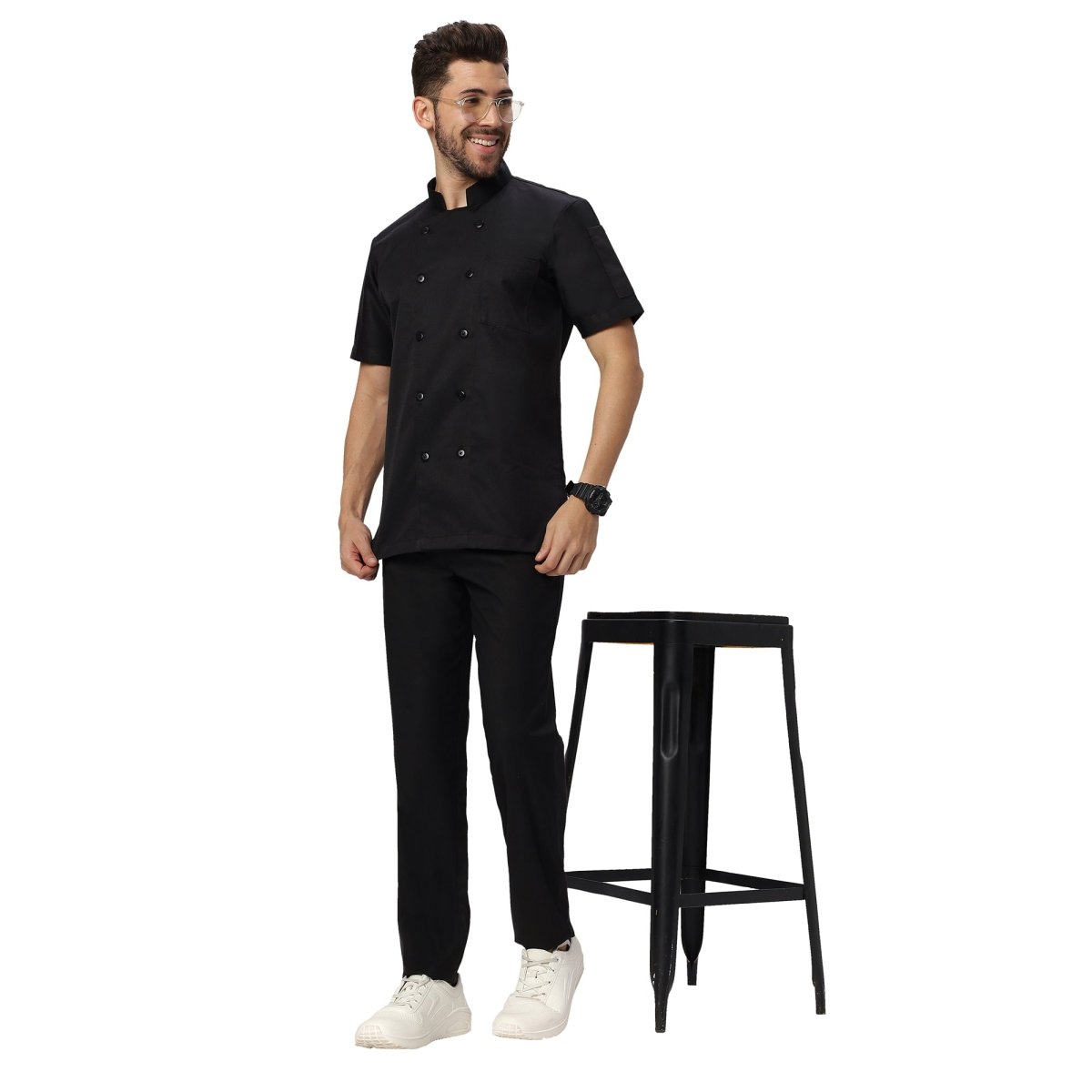 Basic Unisex Half Sleeve Chef Coat (Black) - Free Embroidery - Uwears®