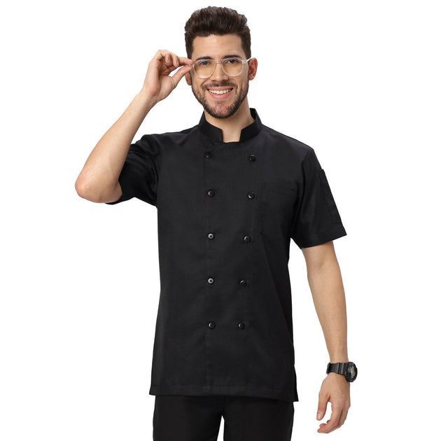 Basic Unisex Half Sleeve Chef Coat (Black) - Free Embroidery - Uwears®