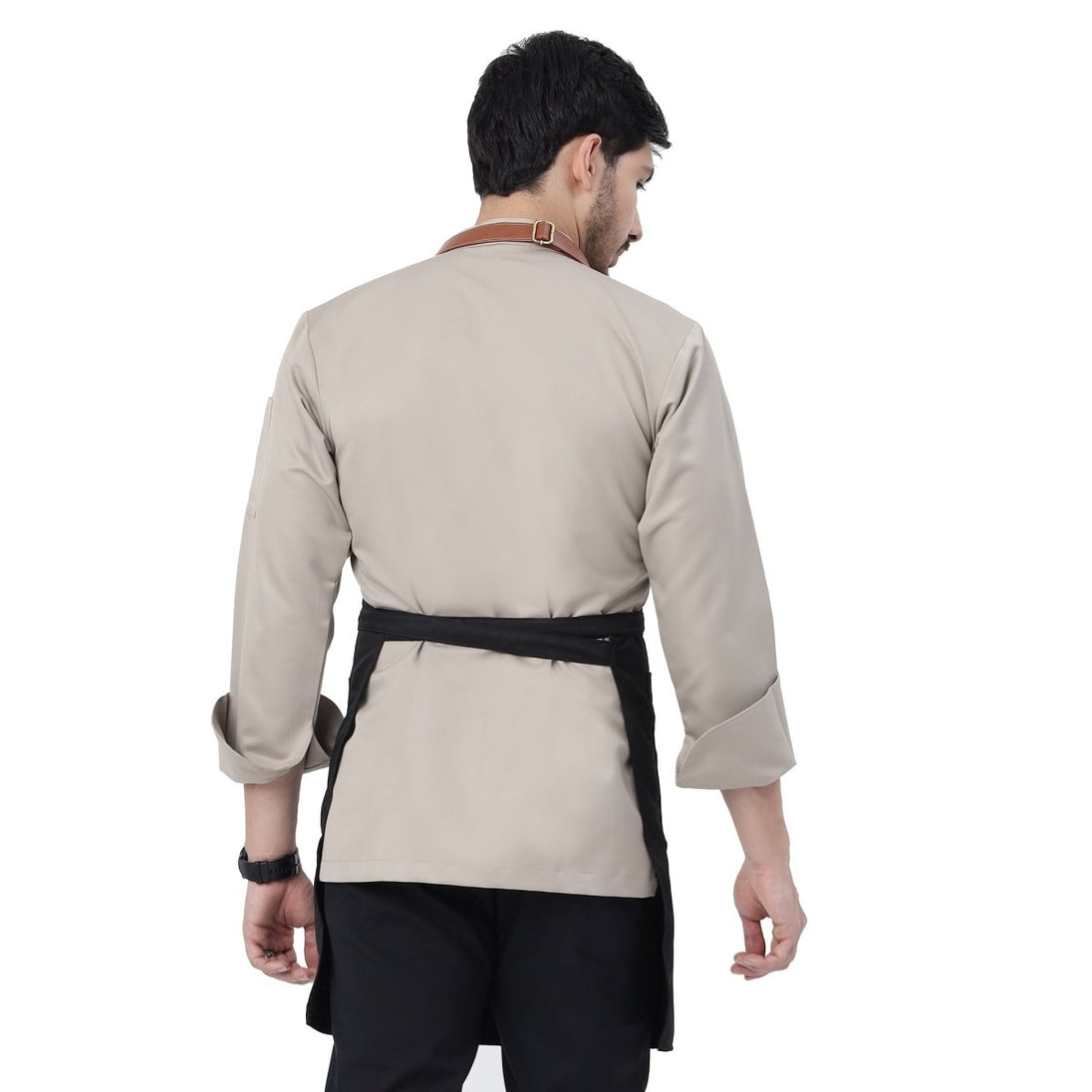 Classic Apron with Leather Strap (Black) - Free Embroidery - Uwears®