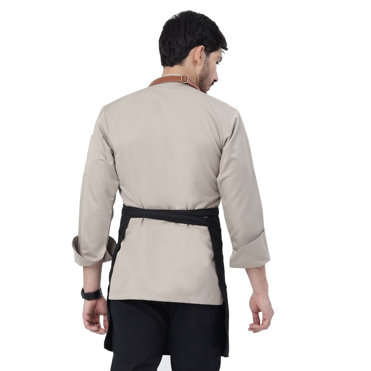 Classic Apron with Leather Strap (Black) - Free Embroidery - Uwears®