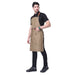 Leather neck strap and buckle close-up on khaki apron — adjustable fit