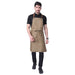 Khaki apron with leather neck strap front view — cafe and bar uniform India