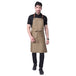 Khaki apron with leather neck strap front view — cafe and bar uniform India