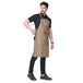 Khaki leather strap apron back view showing waist tie