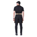 Khaki leather strap apron on model — barista and chef uniform
