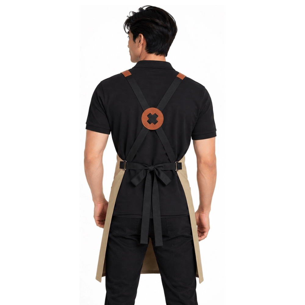 Classic CrossBack Apron with Leather Strap (Cream Beige) - Uwears®