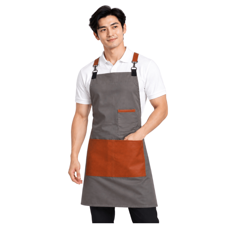 Classic CrossBack Apron with Leather Strap (Grey) - Uwears®