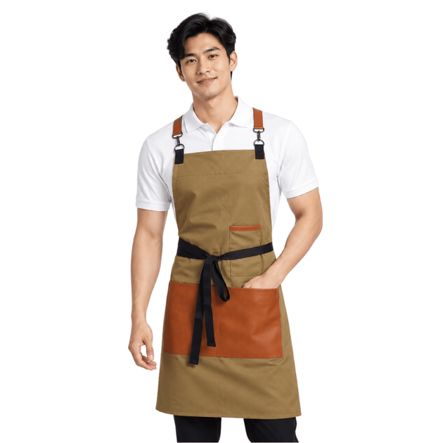 Classic CrossBack Apron with Leather Strap (Khaki) - Uwears®