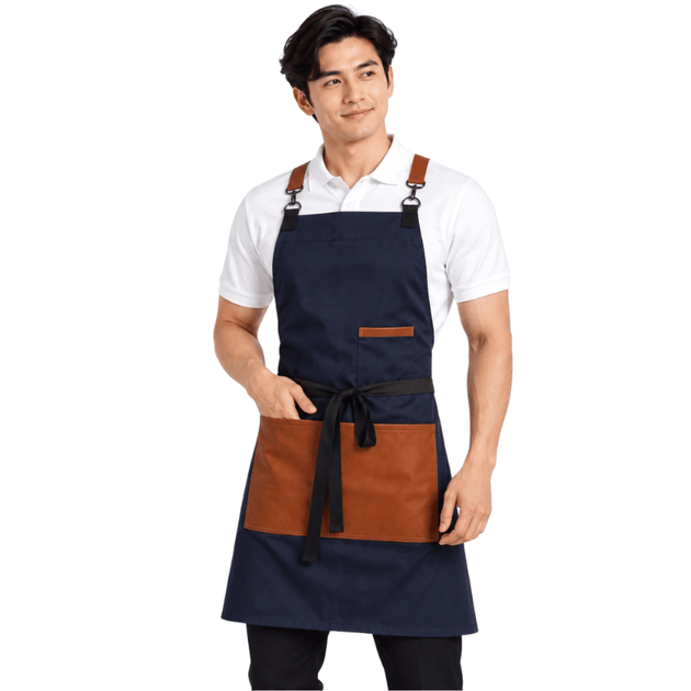 Classic CrossBack Apron with Leather Strap (Raymond Navy) - Uwears®