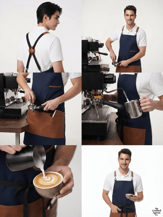 Classic CrossBack Apron with Leather Strap (Raymond Navy) - Uwears®