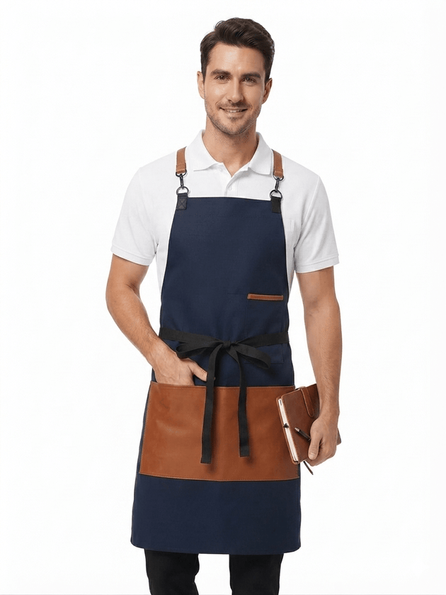 Classic CrossBack Apron with Leather Strap (Raymond Navy) - Uwears®