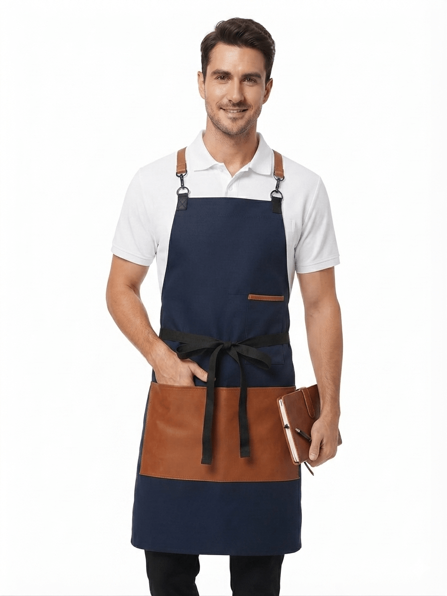 Classic CrossBack Apron with Leather Strap (Raymond Navy) - Uwears®