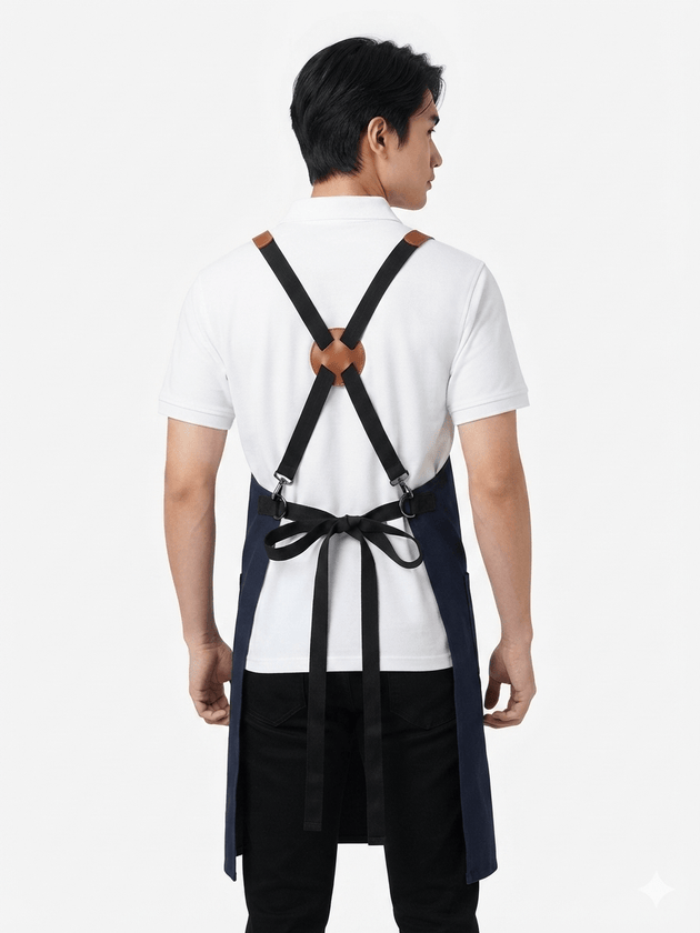 Classic CrossBack Apron with Leather Strap (Raymond Navy) - Uwears®