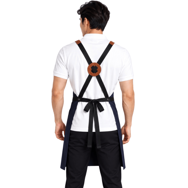 Classic CrossBack Apron with Leather Strap (Raymond Navy) - Uwears®