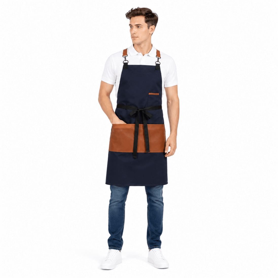 Classic CrossBack Apron with Leather Strap (Raymond Navy) - Uwears®