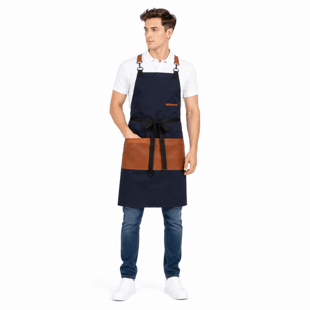 Classic CrossBack Apron with Leather Strap (Raymond Navy) - Uwears®
